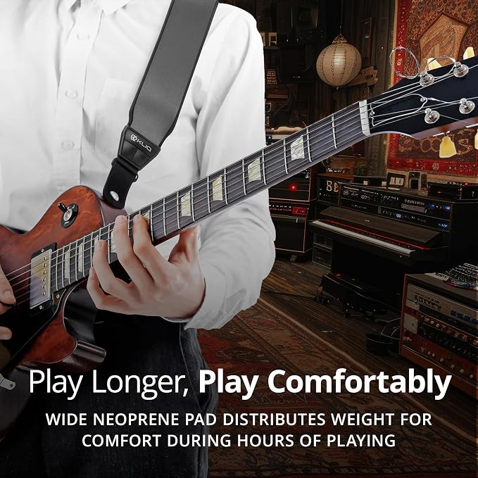 KLIQ AirCell Guitar Strap for Bass & Electric Guitar with 3" Wide Neoprene Pad and Adjustable Length