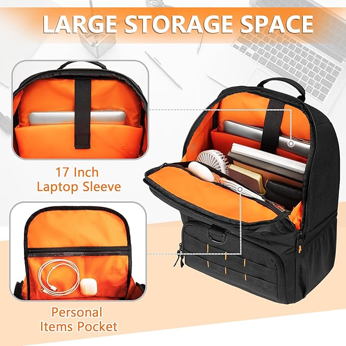 BAFASO Tactical Lunch Box for Women & Men, Lunch Backpack with Insulated Cooler Bag and 17 Inch Laptop Sleeve, Black