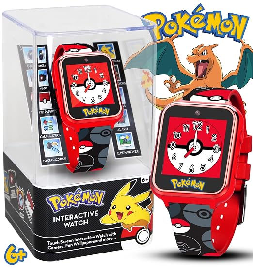 Accutime Pokemon Pokeball Touchscreen Kids Smart Watch - Red Interactive Educational Toy Watch with Camera, Alarm, Calculator for Boys & Girls - POK4230AZ