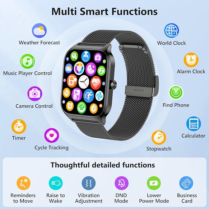 Smart Watch Women Men, 1.85’’ Lightweight Fitness Tracker Make/Answer Call, HR/Blood Pressure/Sleep Monitor, 110+Sport Modes, Waterproof Reloj inteligente Compatible for Android & Samsung & iPhone