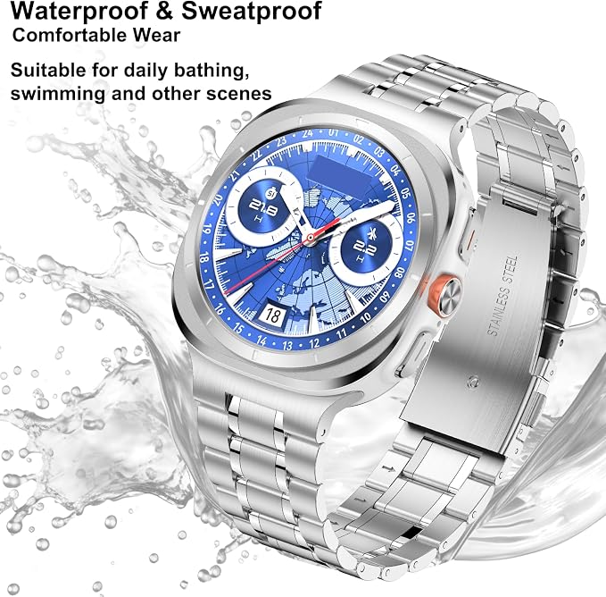 SUPLINK Stainless Steel Band Compatible with Samsung Galaxy Watch Ultra Bands Men Women, Adjustable Metal Replacement Band for Samsung Watch Ultra Bands 47mm, Silver