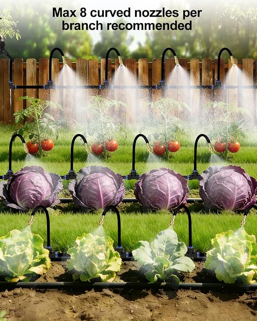 Upgraded 5/16" Drip Irrigation Kit (100FT), High-Flow Garden Watering System with 16 Bendable 360° Brass Misting Nozzles, Quick-Push Connectors & Leak-Proof Design for Patio, Greenhouse & Flower Beds