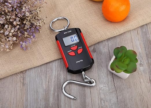 Klau Portable Mini Crane Scale,200 kg / 400 lb,Black and Red | Heavy Duty Digital, LCD Display with Backlight, For Home Farm Market Fishing Hunting