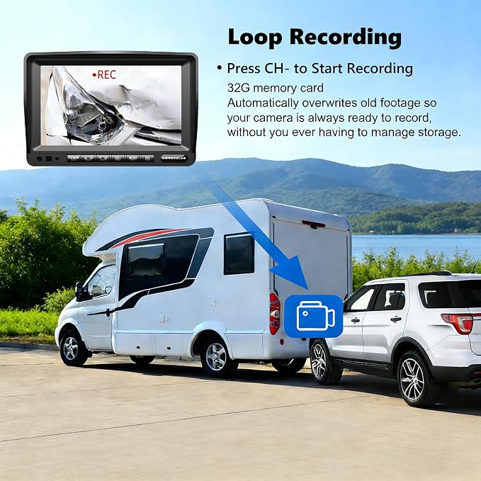 Wireless Backup Camera System Kit, HD 1080P 7 Inch Monitor, IR Night Vision, No Interference Record, IP69 Waterproof Rear View Camera for RV/Truck/Trailer/Van/Bus-ZEROXCLUB SW02
