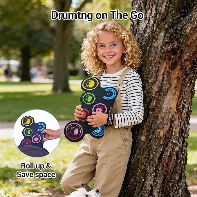 7-Pads Electronic Drum Set Drum Pad with Headphone and Speaker, Drumsticks & Pedals, Holiday Gifts for Kids
