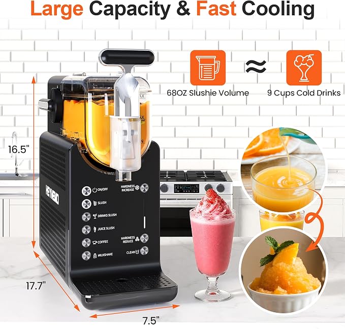 Slushie Machine for Home 68oz, No Ice Needed Frozen Drink Margarita Machine, Slushy Maker Machine for Ice Cream, Slushie Maker with 5 Pre-Set Programs, Self-Cleaning, ETL Certified, Black