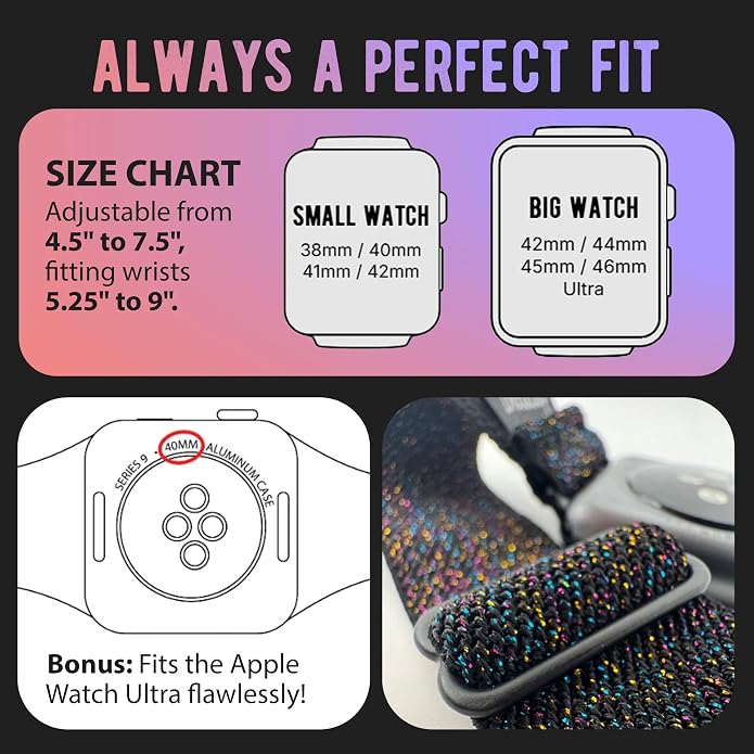 Braxley Bands for Apple Watches - Stretchy and Washable - Adjustable with Apple Watch Bands for Women & Men - Compatible with Apple Watch Series SE Ultra 9 8 7 6 5 4 3 2 1