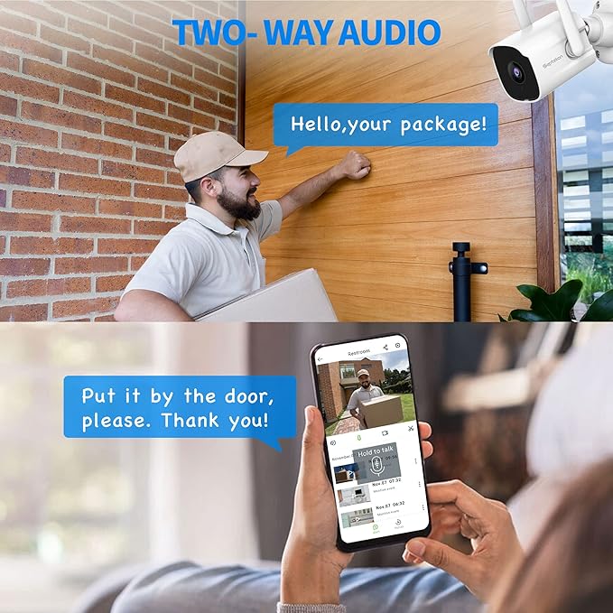 Septekon 2K Home Security Cameras, 4 Pack Wired WiFi Outdoor Security Cameras with Night Vision, Two-Way Audio, 2.4G WiFi, IP66, Motion Detection Alarm - P30