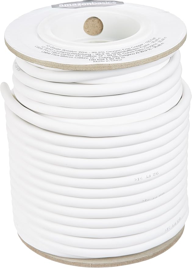 Amazon Basics 12-Gauge Speaker Wire Cable for Audio Applications, 99.9% Oxygen-Free Copper, Red and Black Color Coded, 100-Foot, White