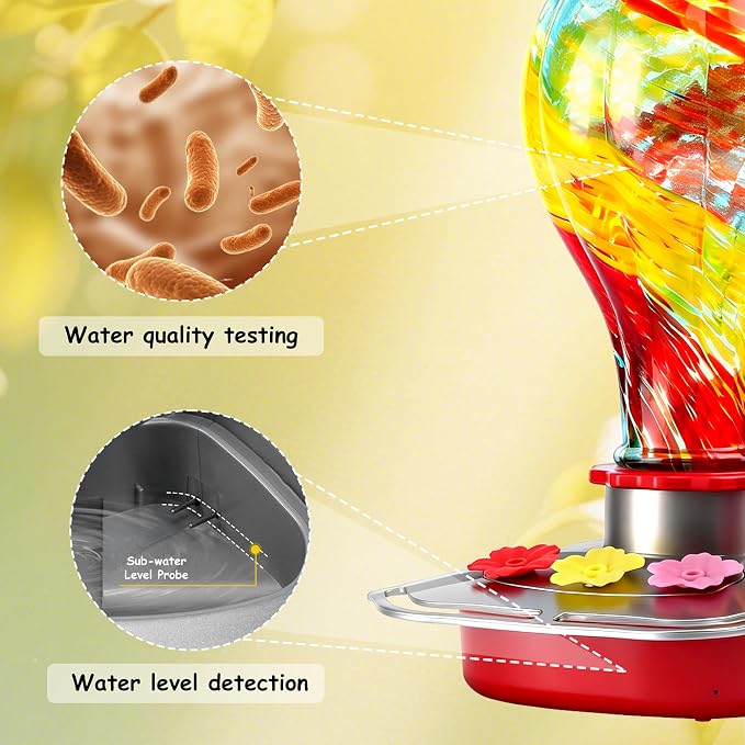2K Solar Powered Hummingbird Feeder with Camera, AI Identify, Water Monitoring, Instant App Alert, Auto Recording, TF Card Included, Leak-Proof Ant & Bee Proof Outdoor Bird Feeder