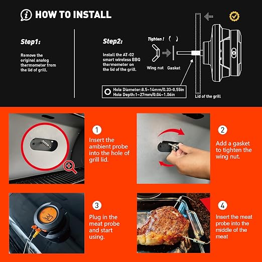 Digital Smoker Thermometer-Wireless Digital Grill Thermometer for Outside Grill-Big Green Egg Thermometer-with 2 Probes