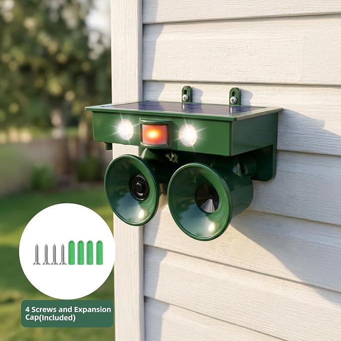 2026 New Ultrasonic Bird Repeller Solar Powered Outdoor IP65 Motion Activated Bird Pigeon Deterrents for Outside with Flash Light Woodpecker Goose Repellent Devices for Rooftops Porch Patio Balconies