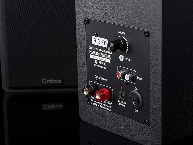 Micca PB42X Powered Bookshelf Speakers, 30-Watt RMS Power, Active Near Field Studio Monitors, 2-Way (Black, Pair)