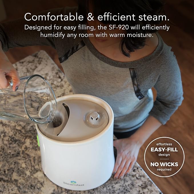 Steamfast SF-920 Warm Mist Humidifier and Steam Vaporizer with Auto Shut-Off, Filter-Free Design, Aromatherapy Essential Oil Ready, 1 Gallon Capacity,White