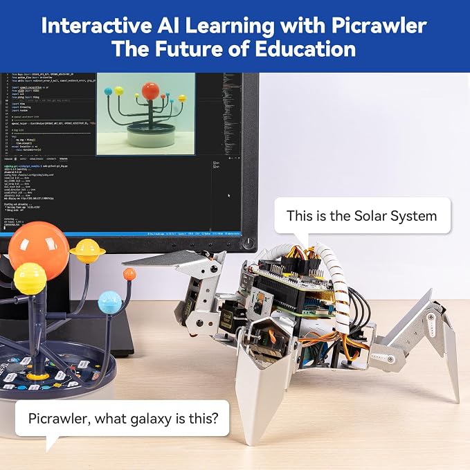 SunFounder PiCrawler AI Robot Kit for Raspberry Pi 5/4/3B+/Zero 2W, Openclaw LLMs ChatGPT/Gemini/Grok, Voice&Video Recognition, Python/Scratch, Mic, Camera (RPI NOT Included)
