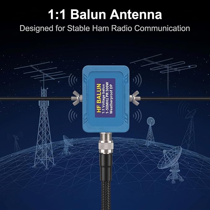 1:1 Mini Voltage Balun Antenna, 500W HF Band (1-50MHz) Ham Radio Balun for Dipole Antenna - Weatherproof Design with SO-239 UHF Female Connector