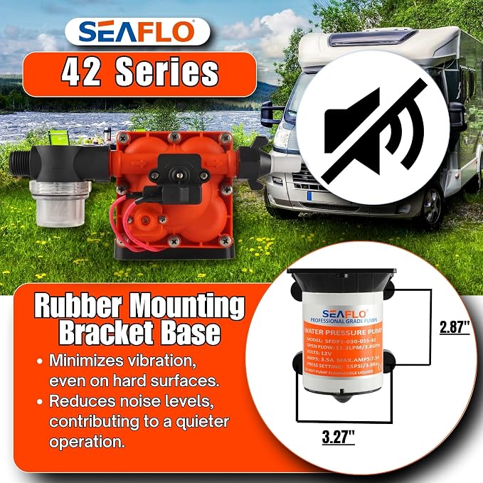 SEAFLO 42 Series On Demand Water Pressure Pump 12V 3.0 GPM 55PSI, with Bypass for Reduced Cycling, Self-Priming, For Marine/RV/Off-Grid, CE & Rohs Certified, UL Listed, 4-Year Warranty