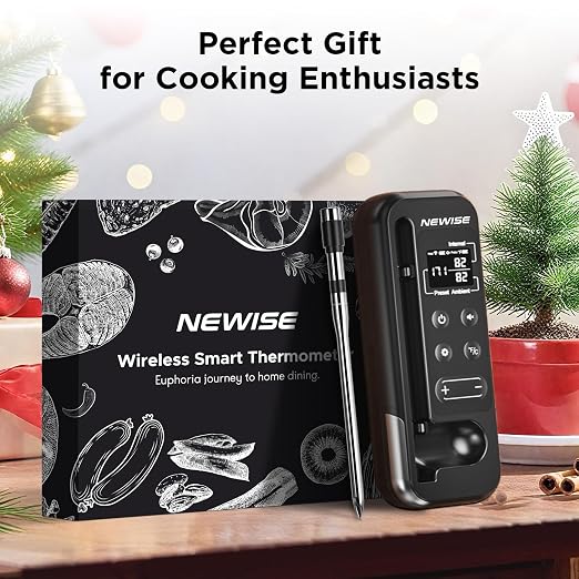 Newise Bluetooth Meat Thermometer with Smart APP, 800FT Wireless Range & LCD Base, Rechargeable Probe, Digital Food Thermometer for BBQ, Perfect Father Day Gifts