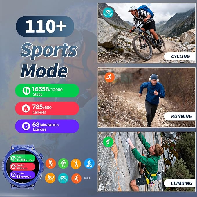 Smart Watches for Men (Answer/Make Call), 1.53" HD Military Smartwatch, 50+ Days Extra-Long Battery Life Fitness Tracker, Flashlight/110+Sports/Heart Rate/Sleep Monitor/IP68 Waterproof Android iOS