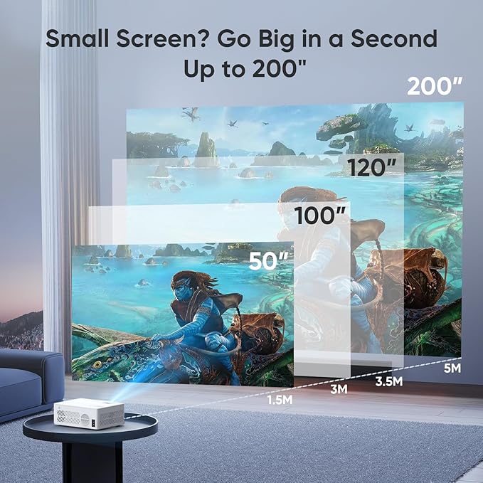 Mini Projector with WiFi and Bluetooth Native 1080P 4K Support, Portable Movie Projector with Screen, Compatible with Smartphone, HDMI, TV Stick for Home, Bedroom, Outdoor Use