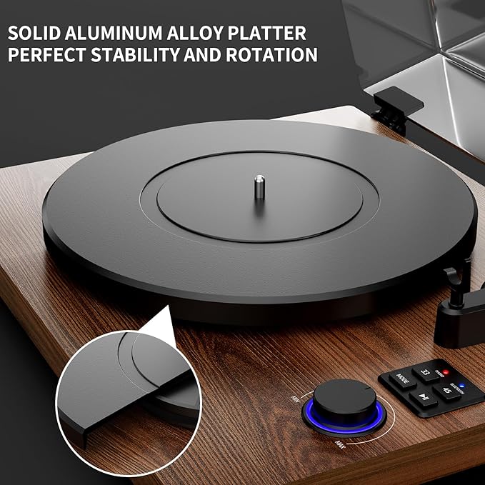 FEKTIK Record Player with Magnetic Cartridge, Bluetooth Belt Drive Vinyl Turntable High Fidelity System with 36 Watt Bookshelf Speakers, Built-in Phono Preamp, USB Recording and Auto Stop
