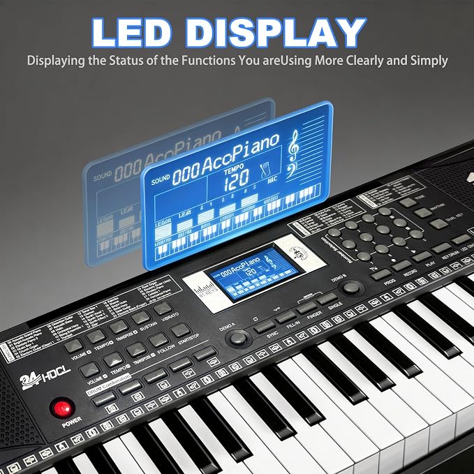 Electric Piano Keyboard, Digital 61 Key Piano Keyboard Kids with Speaker Microphone & Music Sheet Stand, Gift for Children Early Education Beginners, Black