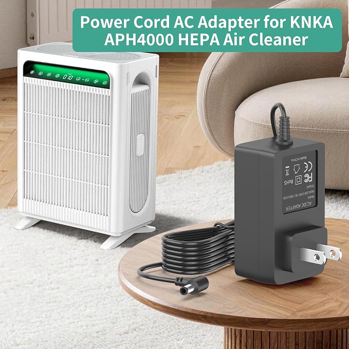 24V KNKA Air Purifier Charger Replacement Compatible with APH4000, Power Cord AC Adapter for KNKA APH4000 HEPA Air Cleaner