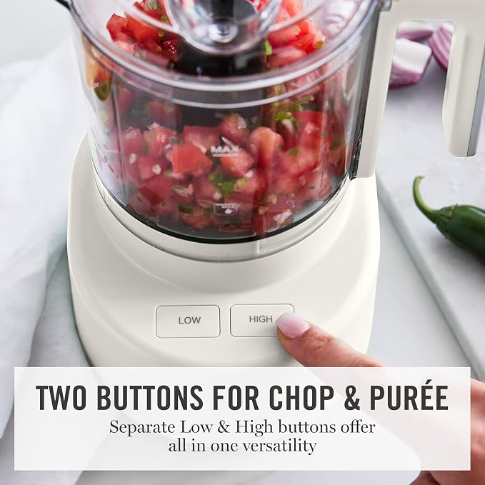 Martha Stewart 3 Cup Electric Food Chopper, Vegetable & Herb Mini Food Processor, 24oz BPA-Free Bowl, Stainless Steel Blades, Pour Spout, Dicing, Mincing, Chop & Puree, Dishwasher Safe, Linen