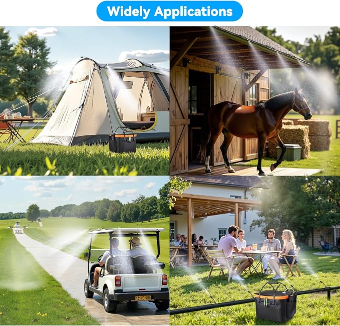 Ausic Portable Misting System for Outside Patio, Outdoor Water Cooling Mister with Battery Powered Pump (Max 8Hrs), 20L Bucket, 26FT Hose, Patio Misters for Tailgating, Pasture, Camping, Canopy, Sport