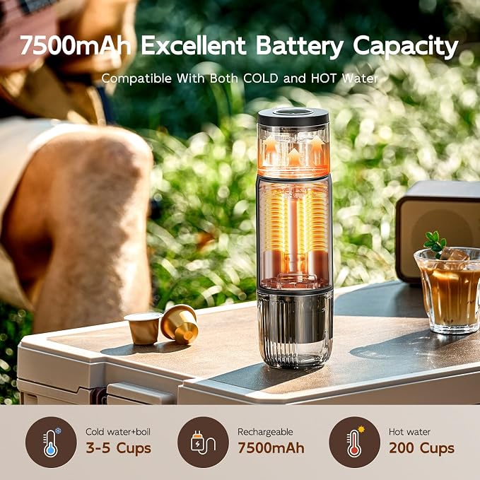 outohome Portable Electric Espresso Machine,15 Bar Self Heating Outdoor Coffee Maker, Travel Coffee Machine for Camping With Ground Coffee and NS Capsule for RV, Office,Car Coffee with carry Bag