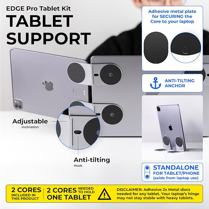 Rolling Square Edge Pro Tablet Kit - Mount and Phone Magnetic Holder, Smartworking & Productivity Stand Accessory, Compatible with MagSafe, Compatible with Any Tablet or Phone, Black