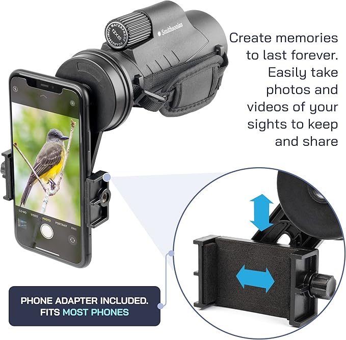 Omano Smithsonian 12x50 Monocular Telescope with Smartphone Adaptor – Monoculars for Adults - High Powered Telescope – Ideal Monocular for Bird Watching and Nature Enthusiasts – HD monocular telescope