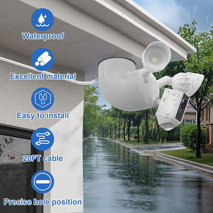 Eave Mount with Power Cable for Ring Floodlight Cam Wired Plus/Pro, Ring Floodlight Cam Pro (2nd Gen) and Blink/Google Nest/Wyze/Roku Floodlight Camera Mounting Bracket with 20ft Charging Cable