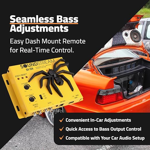 SoundStream BX-10A Bass Restoration Processor with Parametric Bass Equalizer, Digital Bass Processor for Car Audio, Balanced Inputs & Dash Mount Remote Control - Yellow