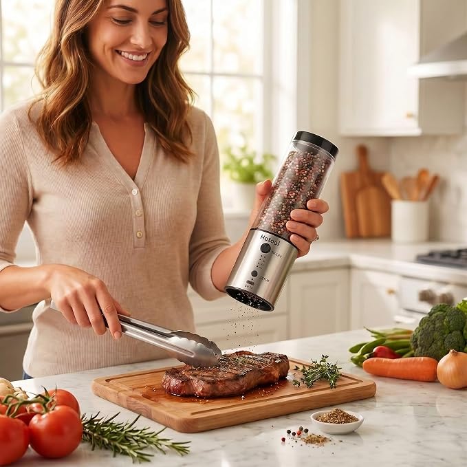 Larger Capacity Electric Salt and Pepper Grinder Set, Rechargeable Salt and Pepper Shakers Set, Kitchen Gadgets Salt and Pepper Mill,Perfect Dad Gifts