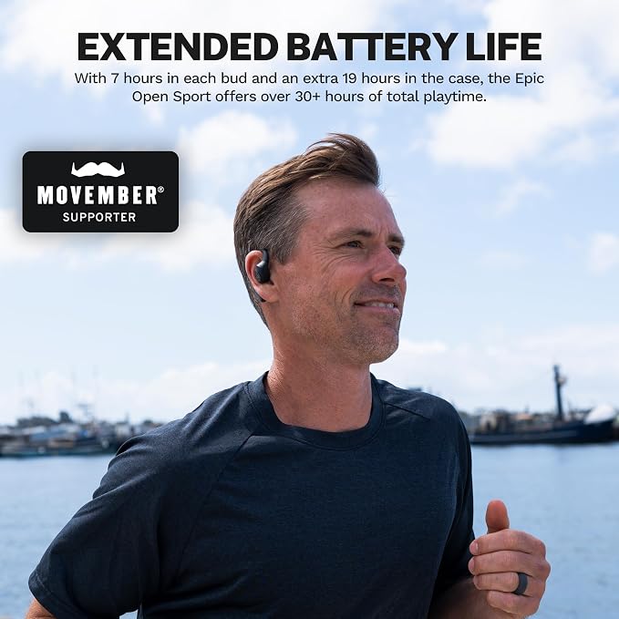 JLab Epic Open Sport Earbuds, Black, Wireless Open-Ear Audio Freedom Effortless Fit, Safe Listening, Bluetooth Multipoint, Customize with the App