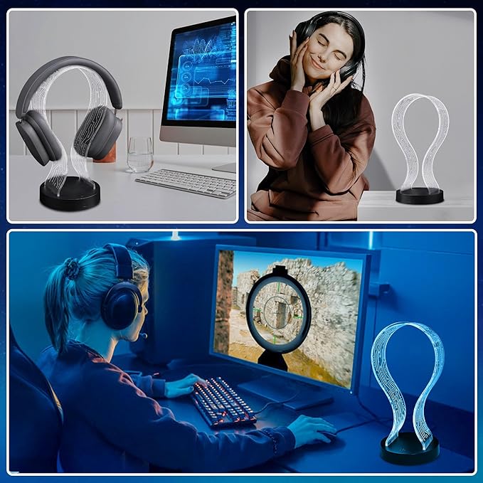 Ammonite Light Up Headphone Stand, 16 Color Lights Gaming Desk Accessory with 1 USB Charging Port and 1 Type-C Charging Ports, USB Power and PCB Pattern, Gifts for Gamers Boyfriend Boy Man