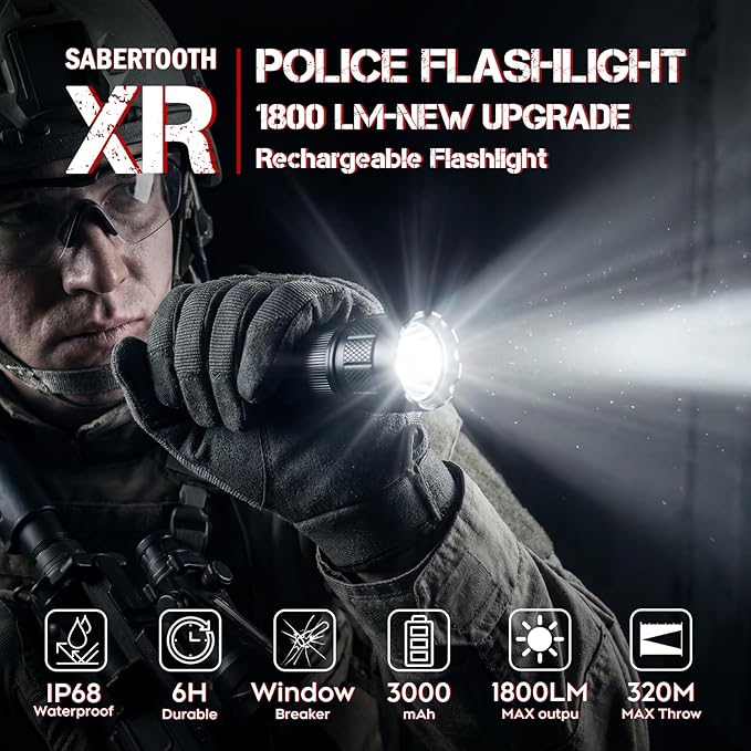 Tactical Flashlights High Lumens,Police Flashlight with Holster for Duty Belt,1800LM Rechargeable LED Flashlight for Law Enforcement,Camping,Hunting,Home,Security, Hiking,Walking at Night & Emergency