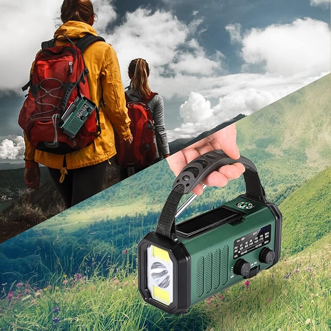 NOAA Emergency Weather Radio,Best Portable 10000mAh Battery/Hand Crank/Solar Powered AM/FM Wind Up Radios,Type-C Phone Charger,Flashlight,Reading Lamp,Compass,SOS Survival Alert,Power Outages Outdoor