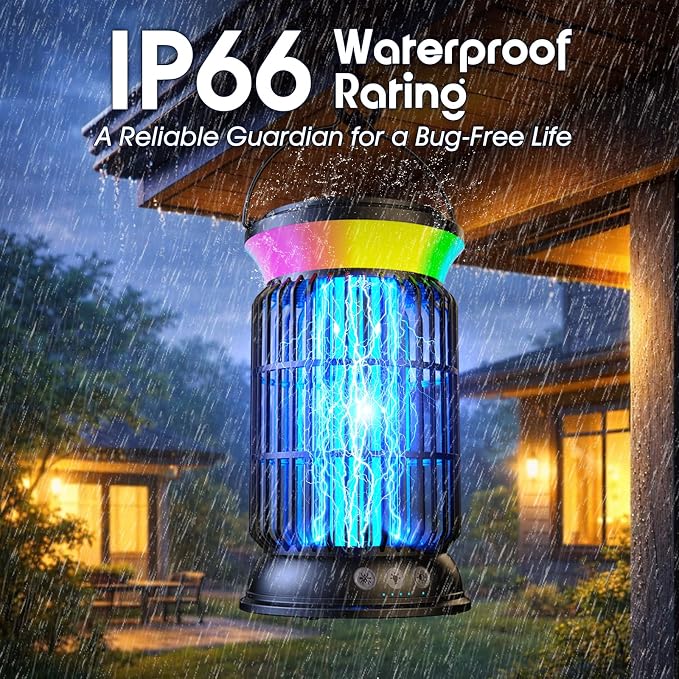 Solar Bug Zapper Outdoor Rechargeable Mosquito Zapper with Cordless Solar Power, Long Runtime Battery, Ip66 Waterproof Portable Fly Zapper for Garden Camping Travel Home