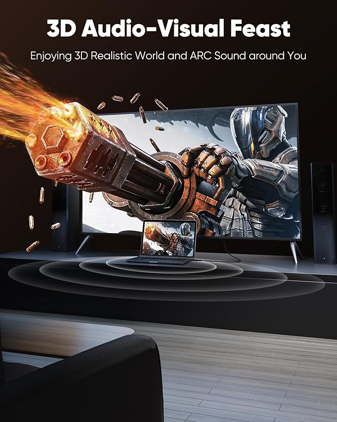Highwings 4K HDMI Cable 23FT - 4K@60Hz HDR Braided HDMI Cord, 18Gbps High Speed with Ethernet/ARC, 3D, HDCP 2.2, ARC, Compatible for PS-5/4/3/4K HDTV/Monitor/Projector/Streaming Media