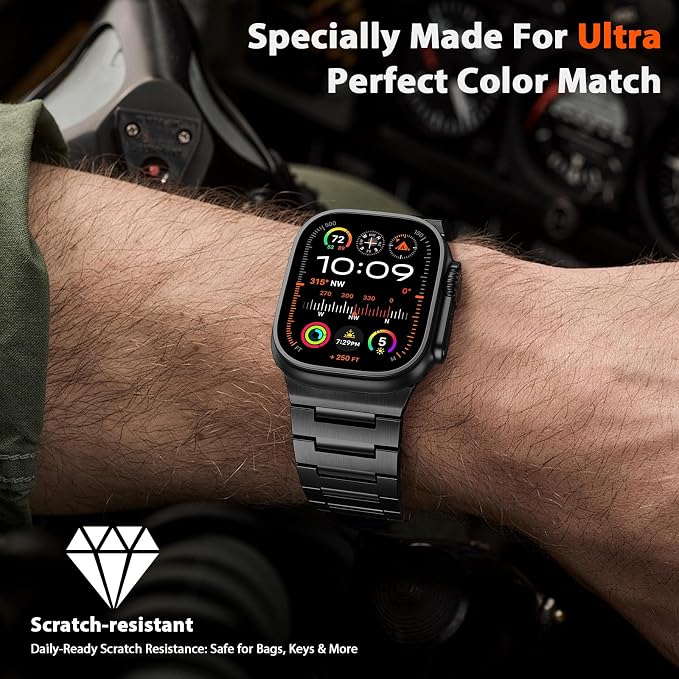Grade 5 Titanium Band for Apple Watch Ultra Band 3/2/1 49mm, Series 11/10 46mm, 9/8/7 45mm & Series 6/5/4/SE 44mm - Men‘s Business Metal Strap,Black