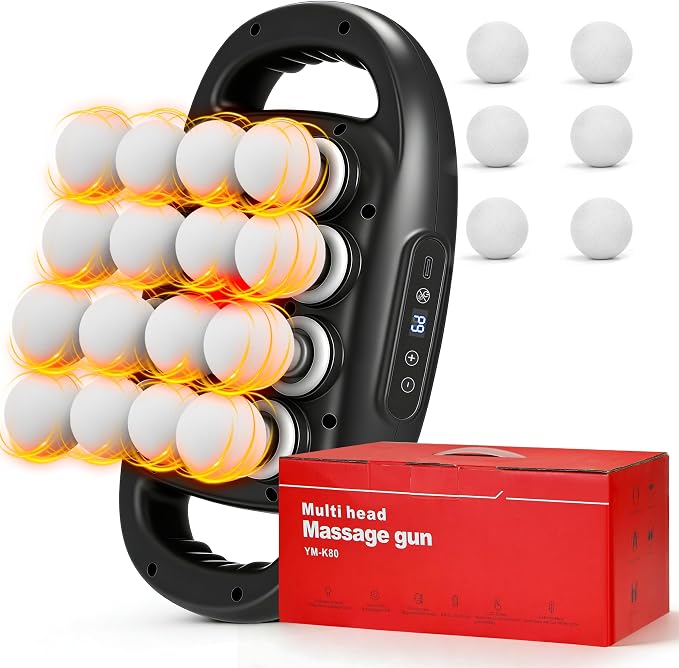 Upgraded 16 Head Massage Gun Set, 2600mAh Portable Quiet Percussion Massager, Back Muscle Massager with 9 Modes & 9 Intensities for Back, Shoulders, Legs, Foot, Body Muscle Relief（Black）