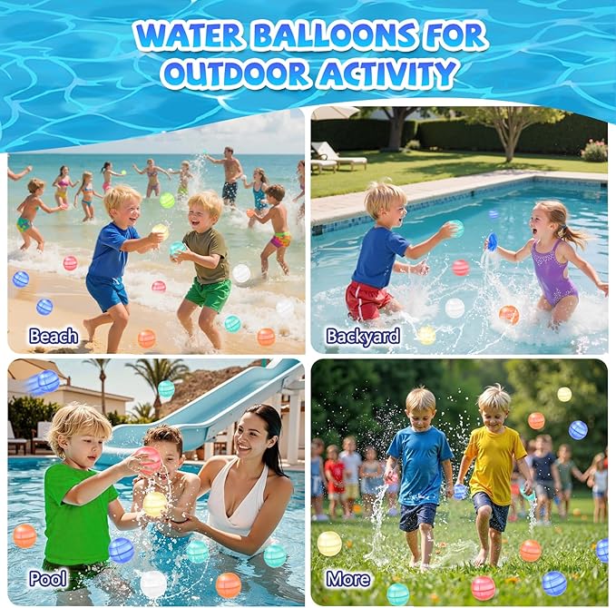 Reusable Water Balloons for Kids & Adults, 35 Pack Refillable Silicone Water Balloons – Quick Fill, Auto Sealing Water Balloon for Pool, Summer Toys Beach Toys for Outdoor Idea Gift, Party Supplies