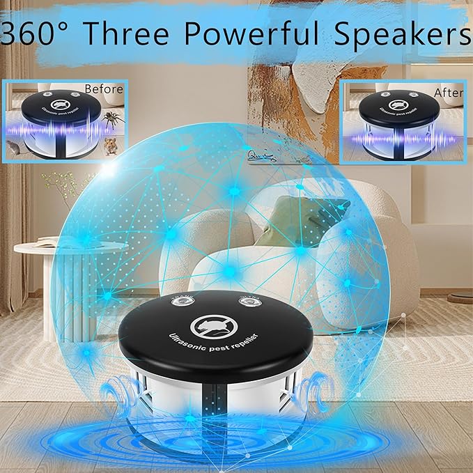 Mouse Repellent Ultrasonic Plug in, 360°Rodent Repellent Indoor Pest Control, Electronic Rat Deterrent for House Garage Kitchen Attic