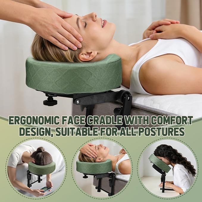 Massage Headrest for Bed with Scalp Massager Storage Bag, Adjustable Home Bed Massage Head Holder for Sleeping Mattress, Massage Face Cradle Face Down Pillow