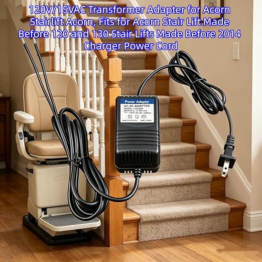 120V/15VAC Transformer Adapter for Acorn Stairlift Acorn | Fits for Acorn Stair Lift Made Before 120 and 130 Stair Lifts Made Before 2014 Charger Power Cord