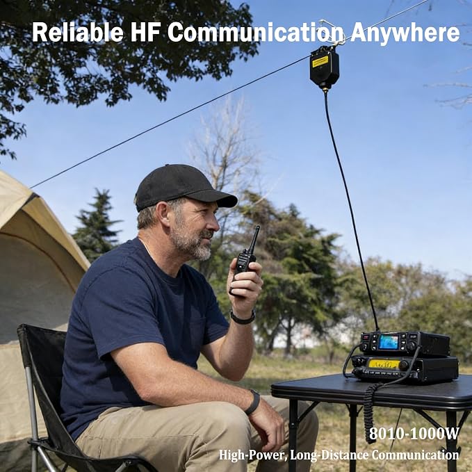 JYR8010-1000W End Fed Half Wave Antenna for Ham Radio, 1000W Shortwave Radio Antenna, 8 Band 10m 12m 15m 17m 20m 30m 40m 80m Long Wire Antenna, 1:64 Balun No Tuning Great for POTA/SOTA