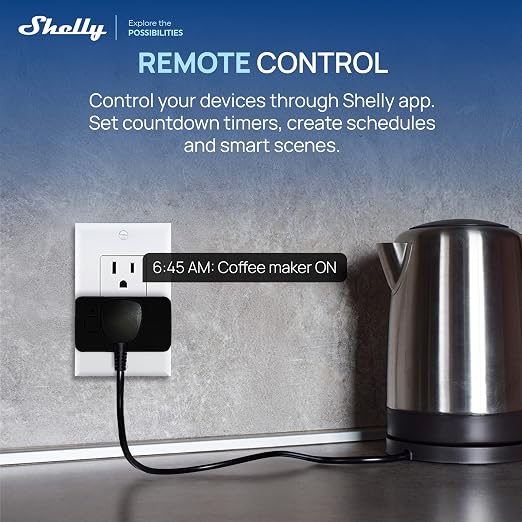 Shelly Smart Plug UL, WiFi, Bluetooth, Zigbee, Matter Outlet with Power Metering, Works with HomeKit, Google Home, Alexa, Home Assistant, Smart Socket, Easy Setup, Remote Control, Plug US Gen4 Black