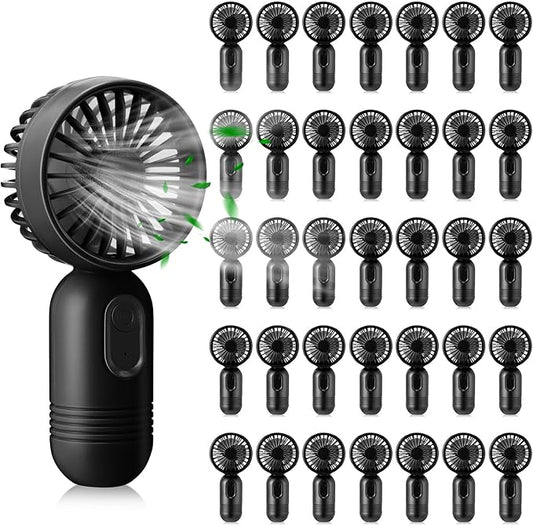 Rossesay 36 Pcs Mini Portable Fan Bulk Cute Handheld Lightweight Small Little Personal Hand Eyelash Fan 3 Speeds USB Rechargeable for Women Men Indoor Outdoor Makeup Travel (Black)